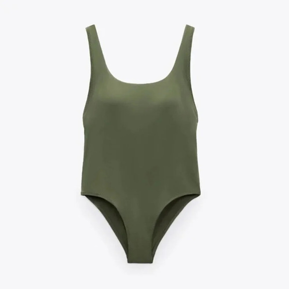 Zara Olive Green Classic One Piece Swimsuit Size XL - Picture 2 of 10